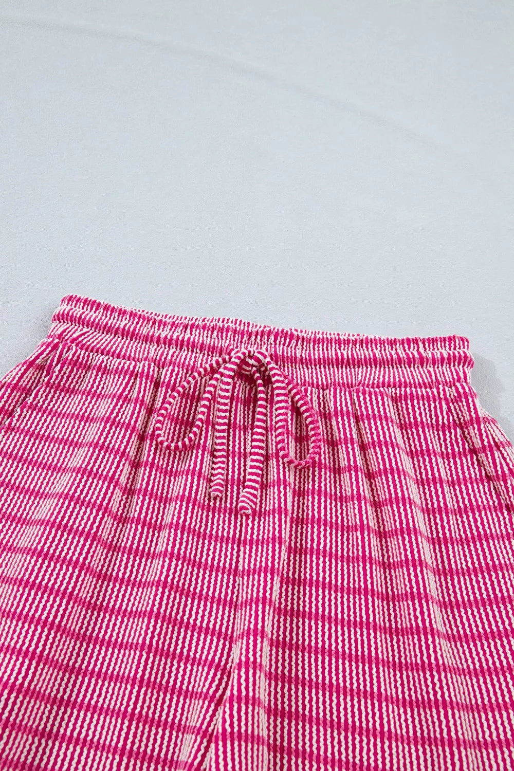 Stripe Rib Drawstring 2pcs Short Set