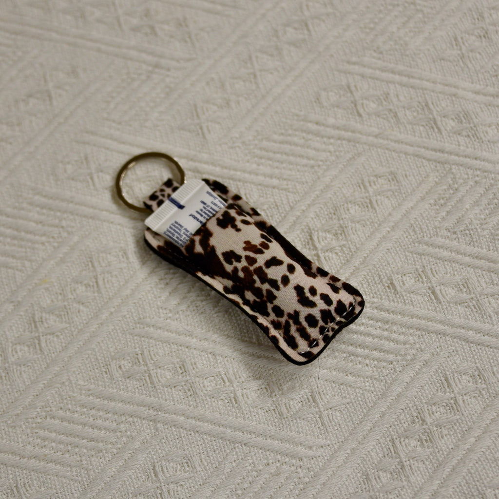 Chapstick Holder Keychain – Cow Print, Camo Pink Bow, Cowboy Toile, Barn Toile, croquette, duck, moon