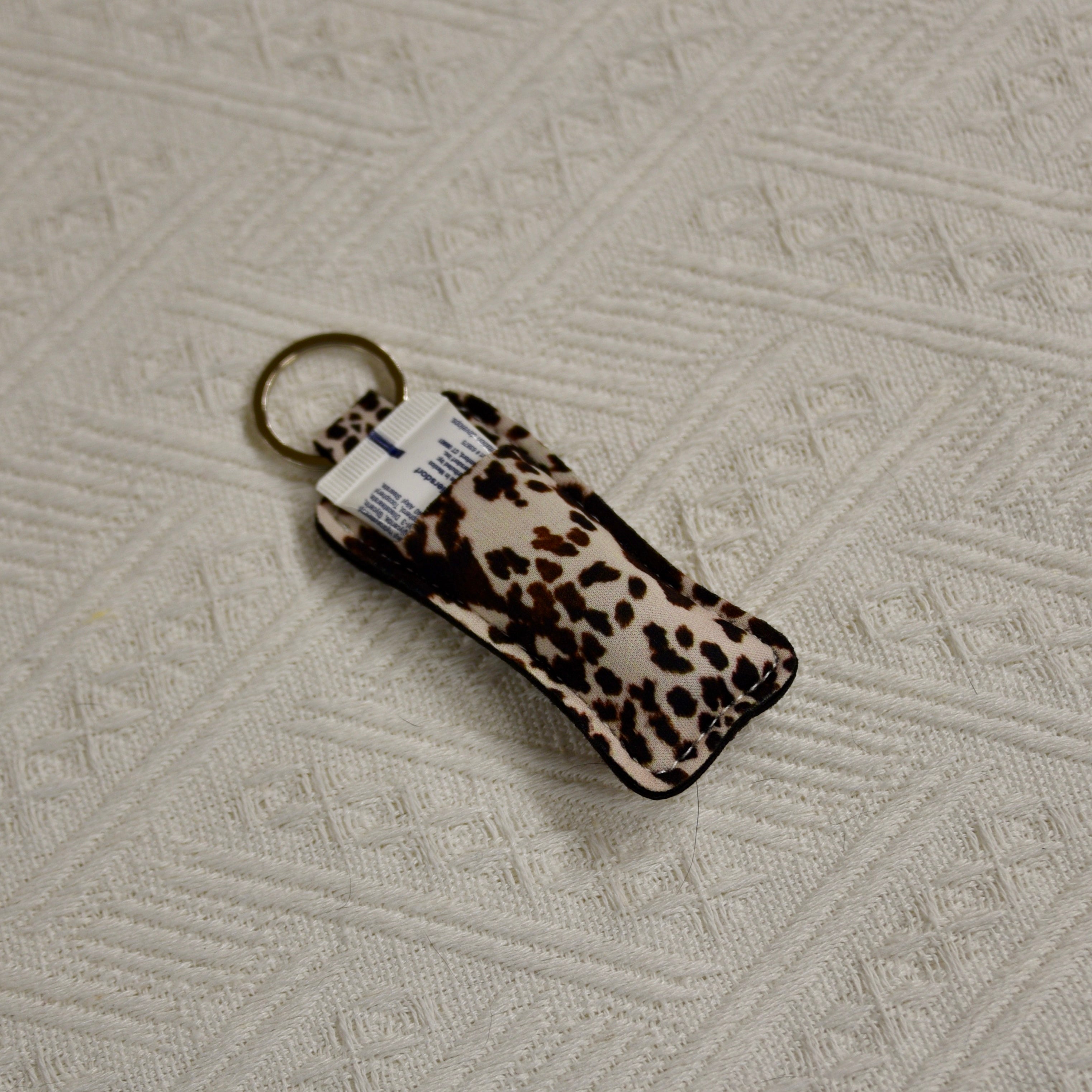 Chapstick Holder Keychain – Cow Print, Camo Pink Bow, Cowboy Toile, Barn Toile, croquette, duck, moon