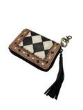 Leather Checkered Zip Wallet Keychain