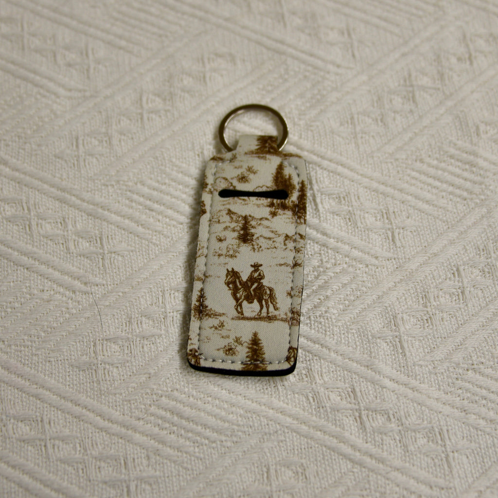 Chapstick Holder Keychain – Cow Print, Camo Pink Bow, Cowboy Toile, Barn Toile, croquette, duck, moon