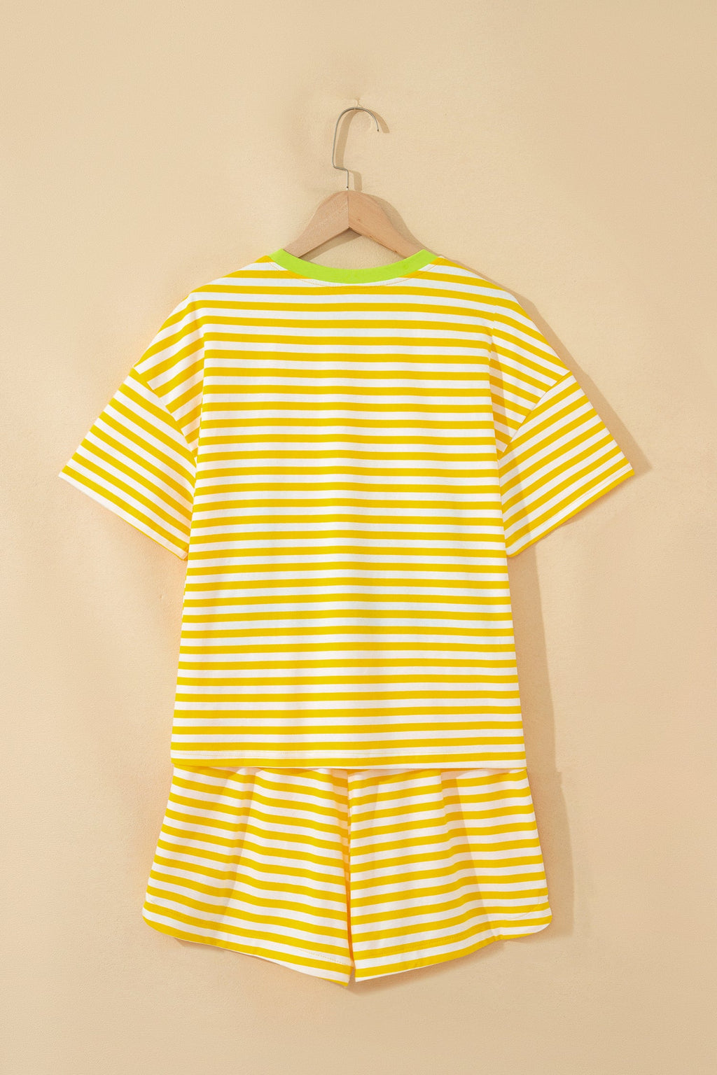 Stripe Contrast Trim Tee & Drawstring Shorts Set