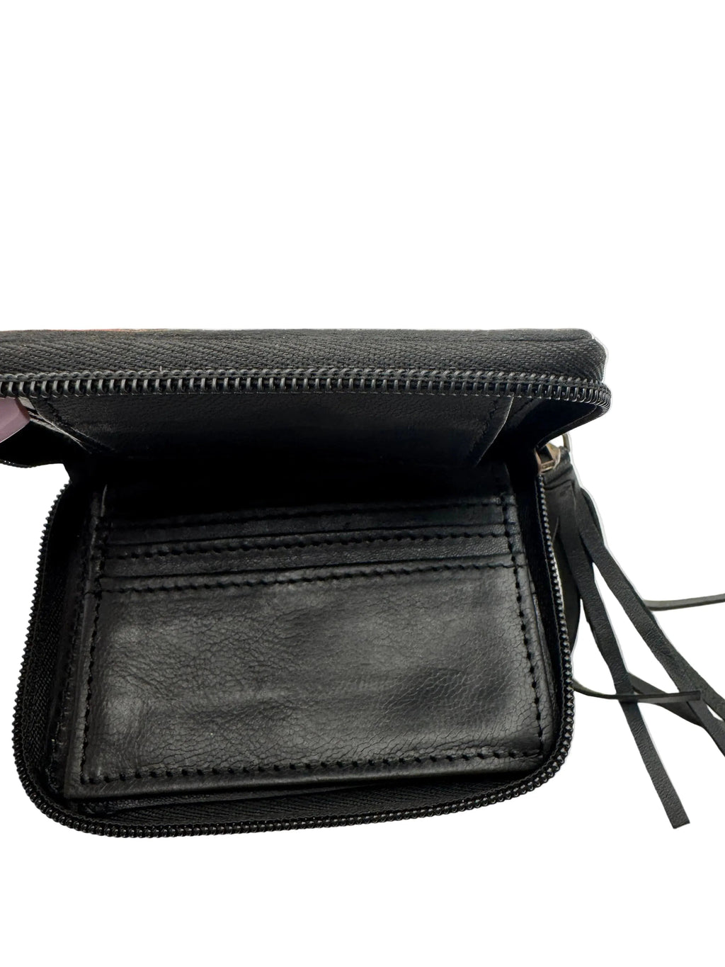 Leather Checkered Zip Wallet Keychain