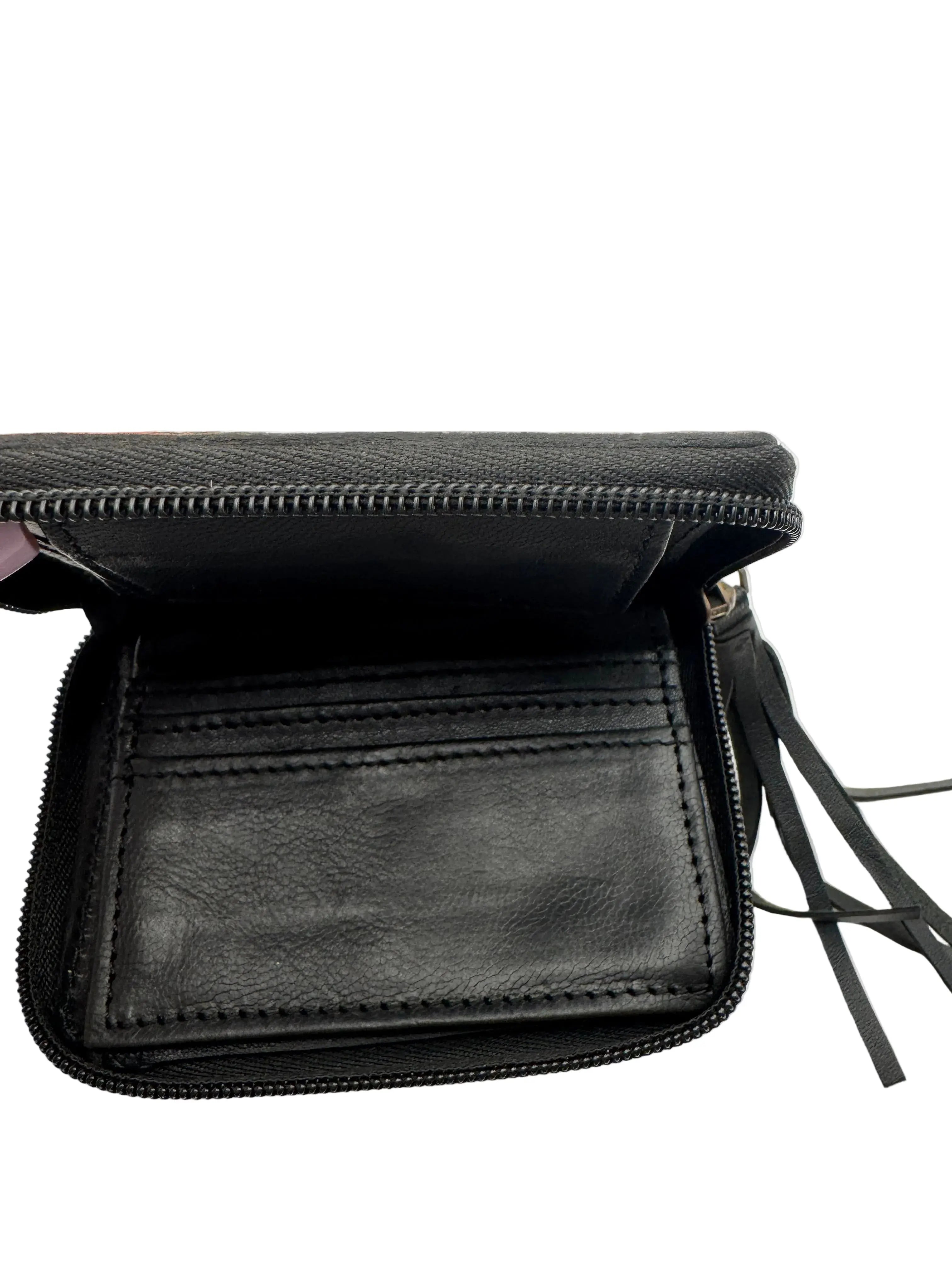 Leather Checkered Zip Wallet Keychain