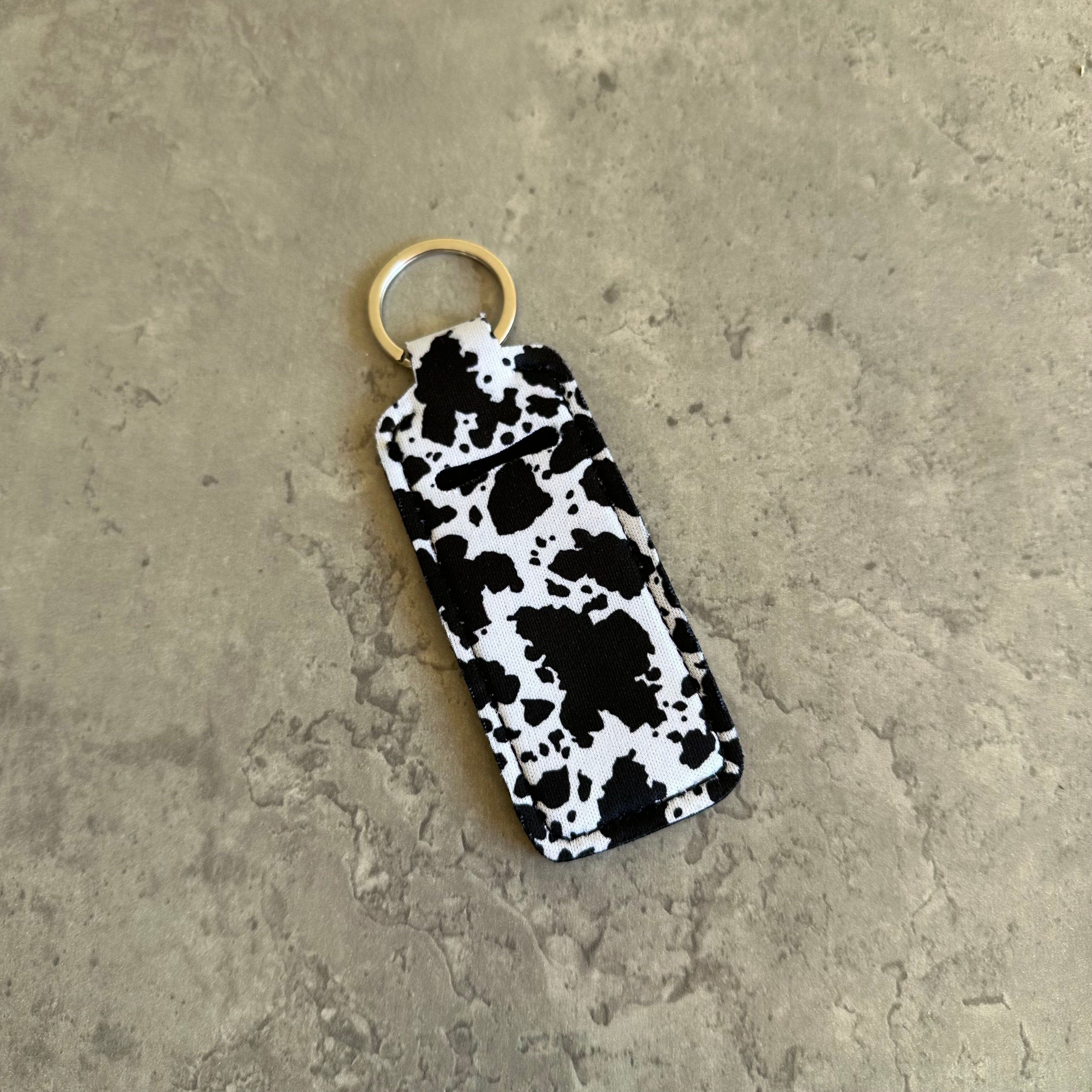 Chapstick Holder Keychain – Cow Print, Camo Pink Bow, Cowboy Toile, Barn Toile, croquette, duck, moon