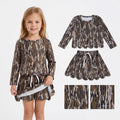Long sleeves olive camo scallop top skirt kids girls outfits