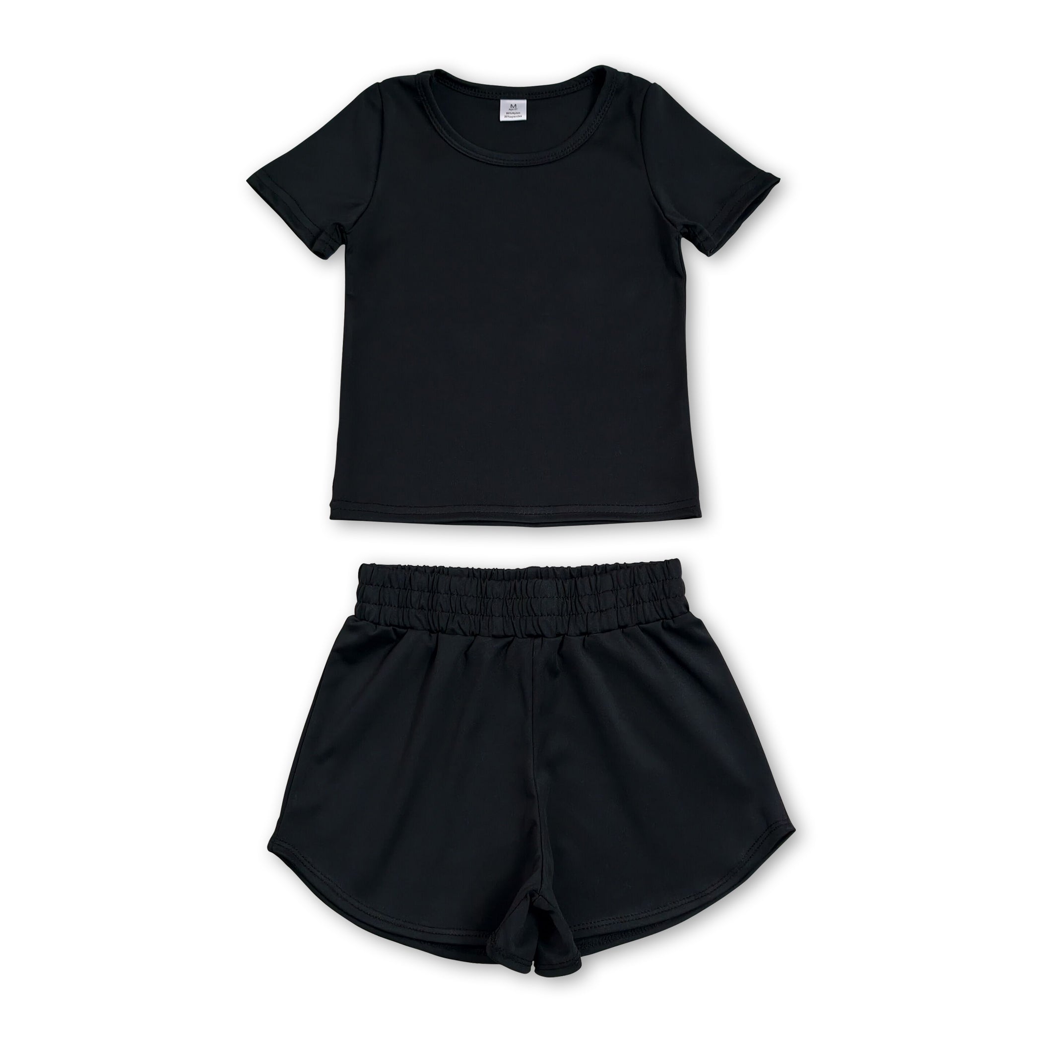Short sleeves black top shorts kids girls yoga active set