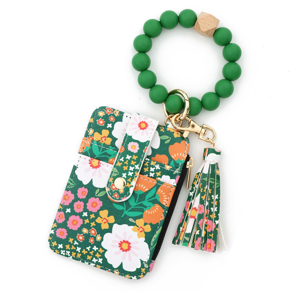 ID bag, silicone bracelet, floral folded edge card bag, TK printed leather wallet, keychain.