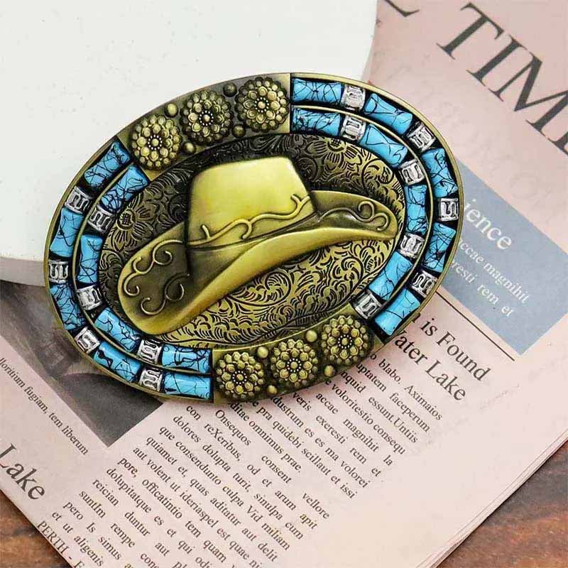 Cowboys Hat Turquoise Decor Western Belt Buckle