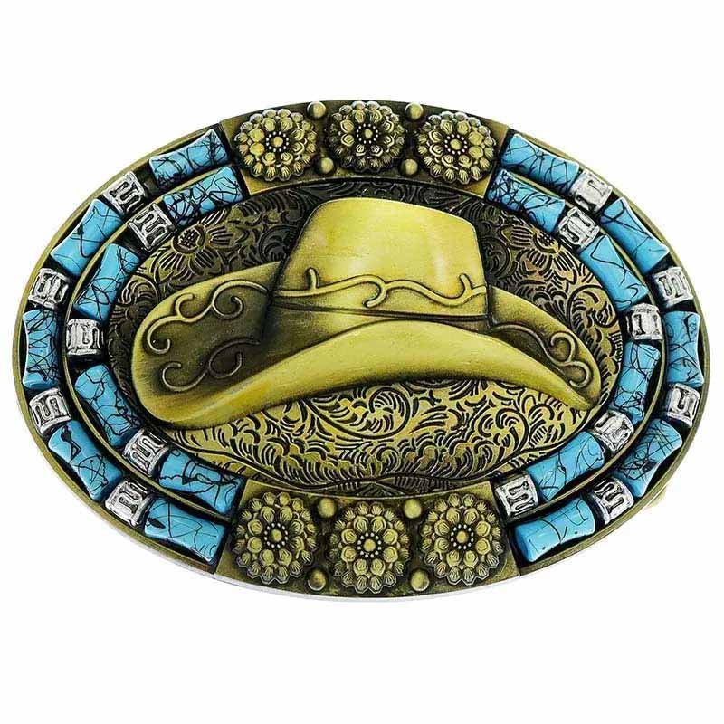 Cowboys Hat Turquoise Decor Western Belt Buckle