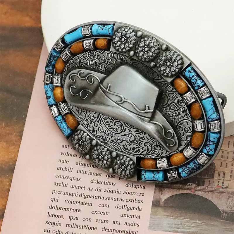 Cowboys Hat Turquoise Decor Western Belt Buckle