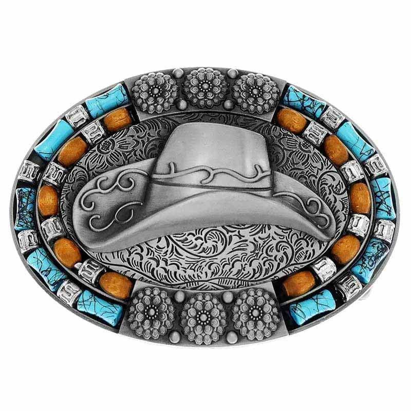Cowboys Hat Turquoise Decor Western Belt Buckle