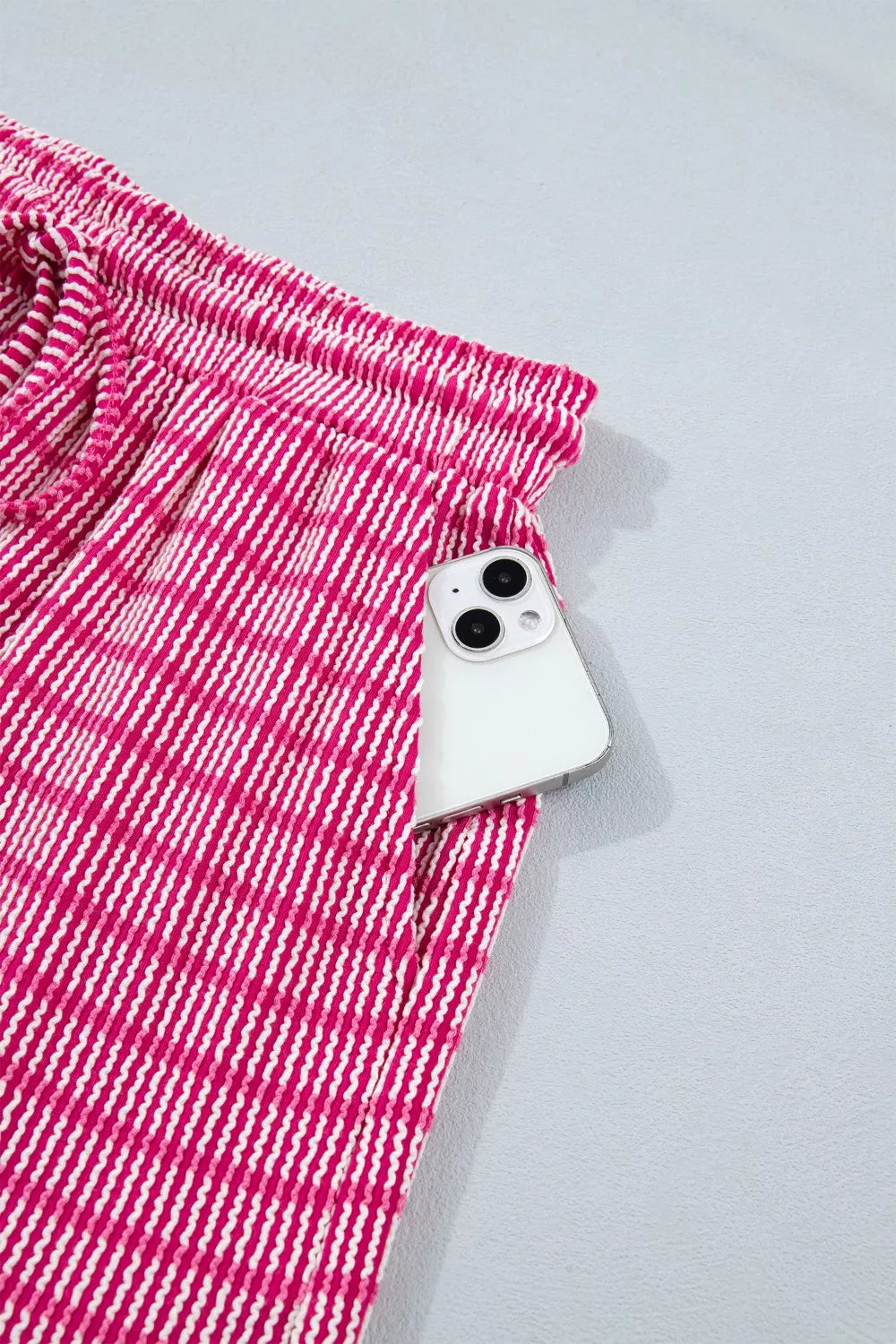Stripe Rib Drawstring 2pcs Short Set
