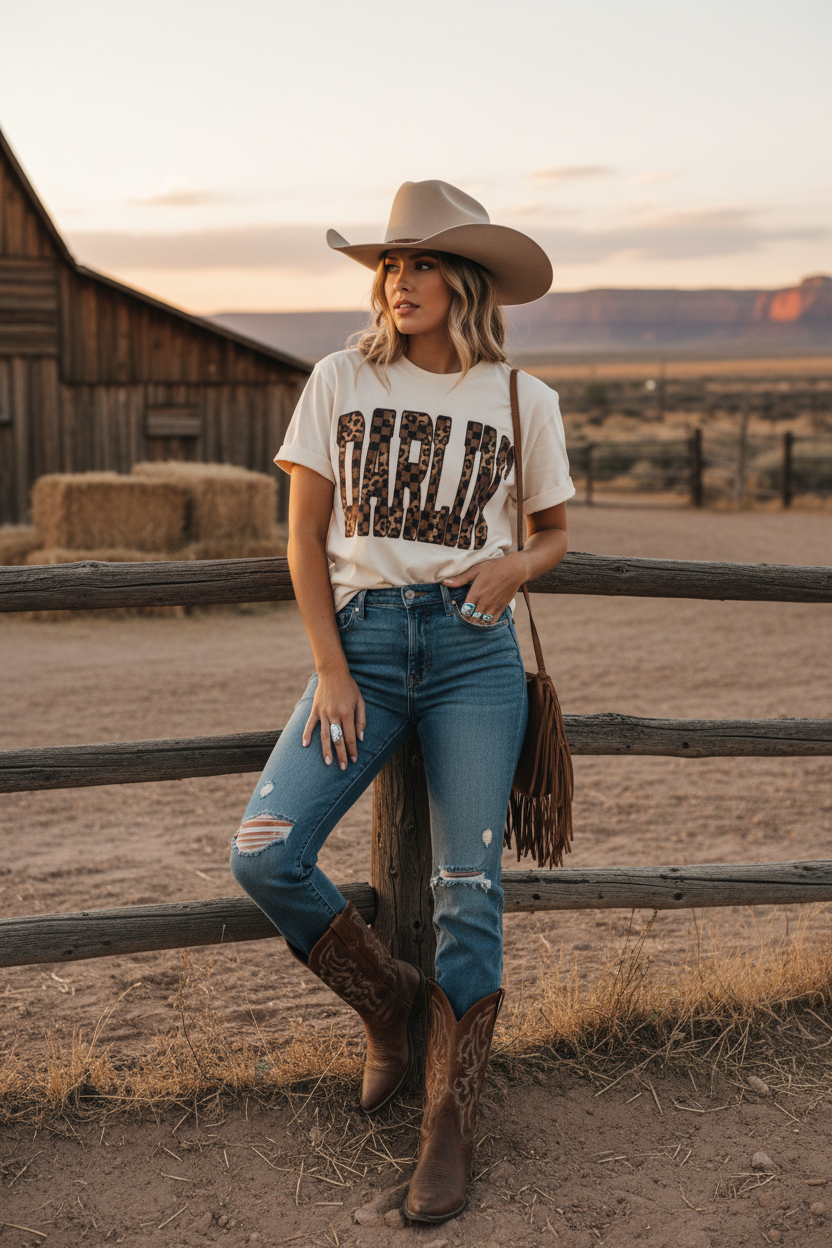 Darlin' Checkered Leopard Tee - Preorder