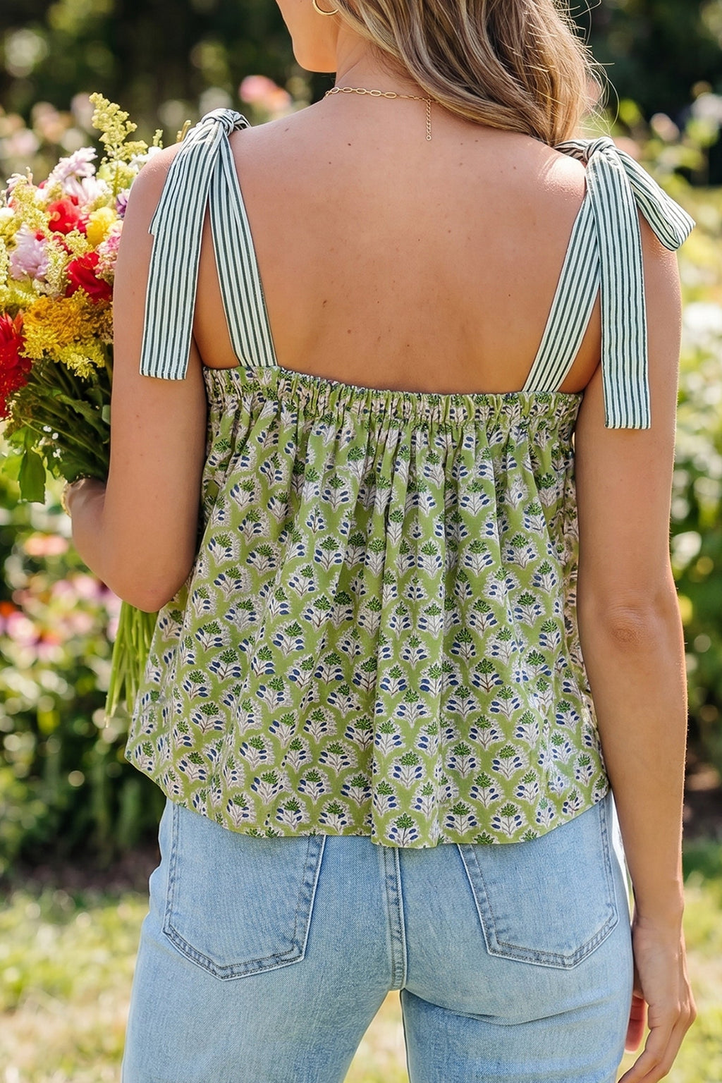 Pink Fashion Printed Knot Straps Babydoll Tank Top