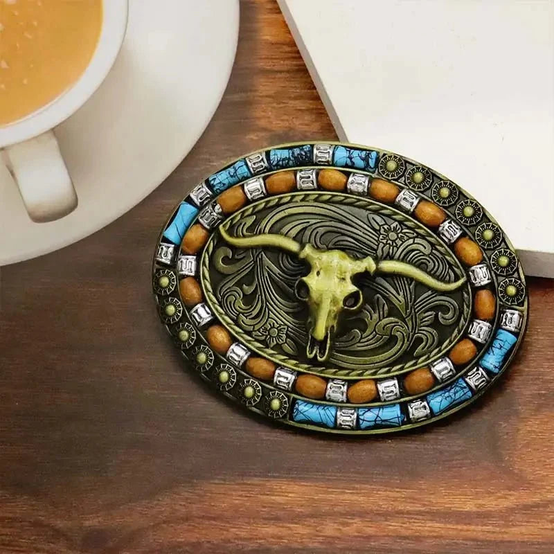 Longhorn Turquoise Decor Western Belt Buckle