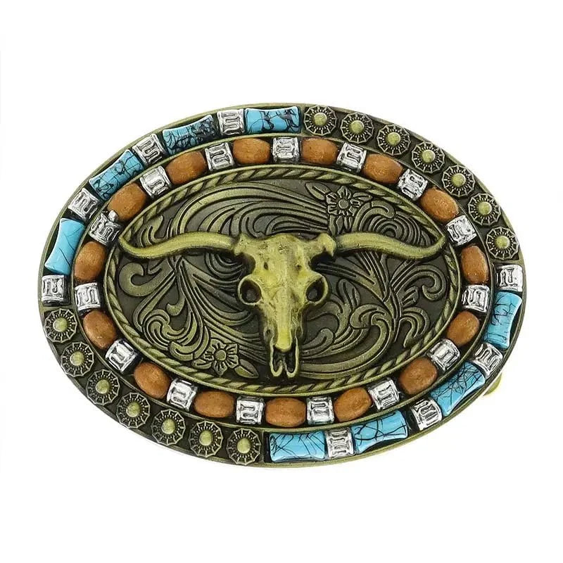 Longhorn Turquoise Decor Western Belt Buckle