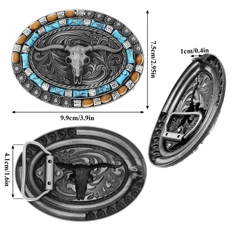 Longhorn Turquoise Decor Western Belt Buckle
