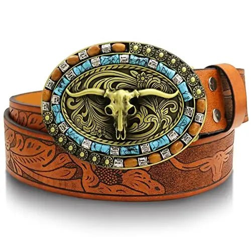 Longhorn Turquoise Decor Western Belt Buckle