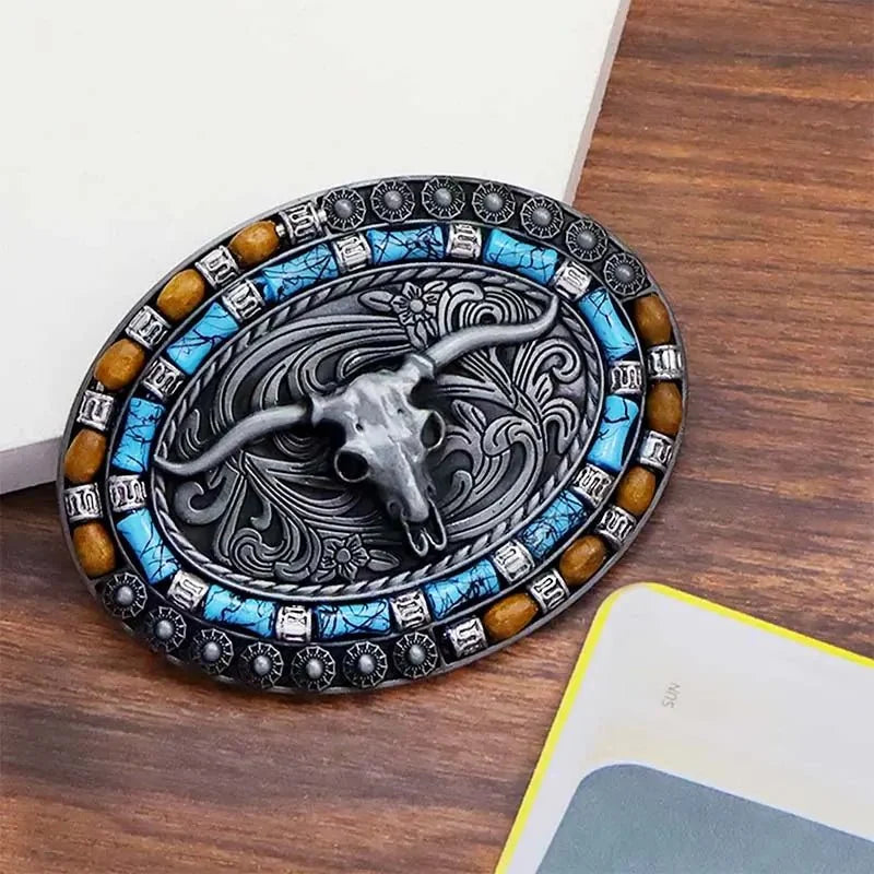 Longhorn Turquoise Decor Western Belt Buckle
