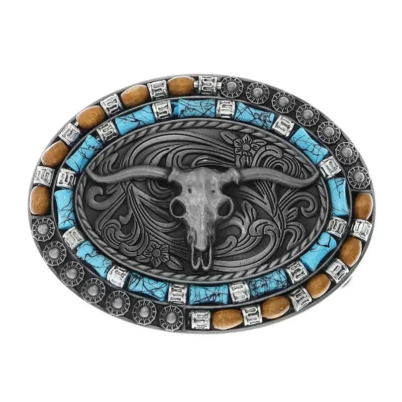 Longhorn Turquoise Decor Western Belt Buckle