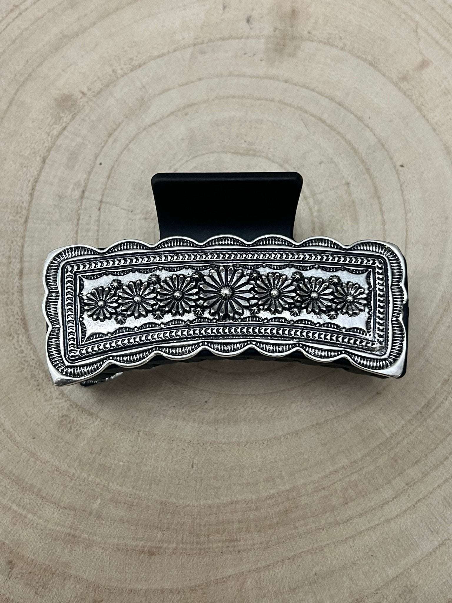 Western Faux Silver Claw Clip — Large 4.5" Polished Hair Statement