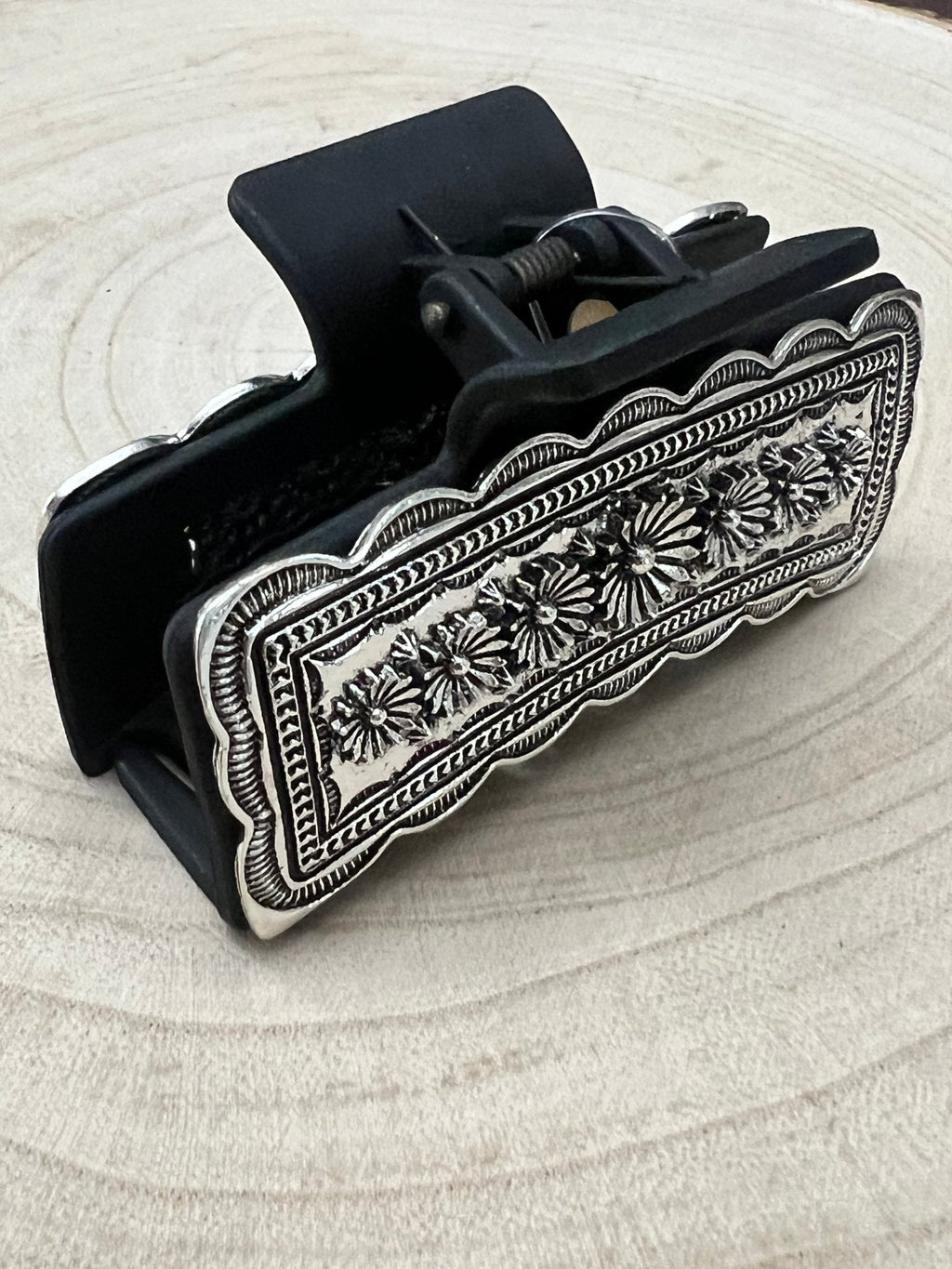 Western Faux Silver Claw Clip — Large 4.5" Polished Hair Statement