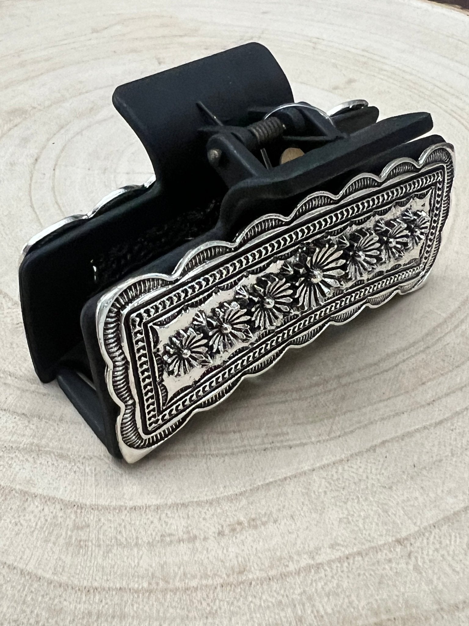 Western Faux Silver Claw Clip — Large 4.5" Polished Hair Statement