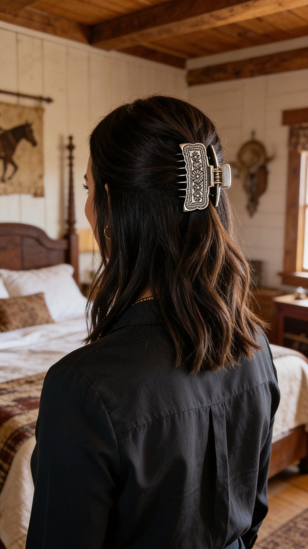 Western Faux Silver Claw Clip — Large 4.5" Polished Hair Statement